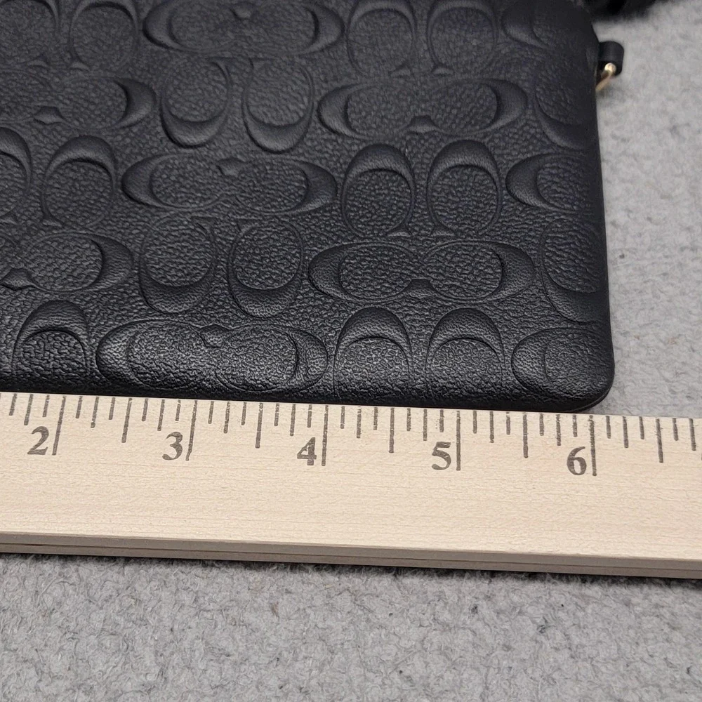 Coach Pouch Wallet Womens Black Leather Monogram‎ Embossed Wristlet